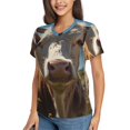 thumbnail image 2 of Vsdgher Prairie Flower Cow Women Shirts V Neck Short Sleeve Tops T-Shirt Basic Tees, S to 3XLMedium, 2 of 5