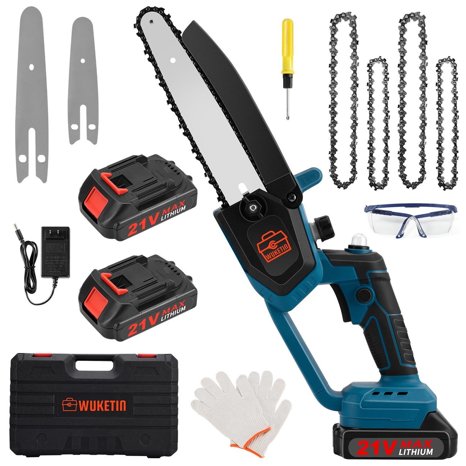 Mini Chainsaw 6 Inch 8 Inch, Cordless Chainsaw with 2 Battery Autooil