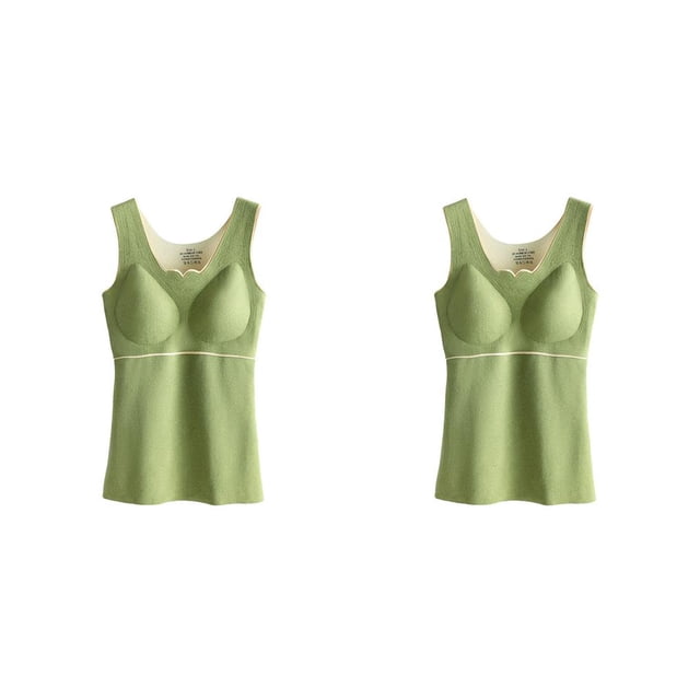 Qarigey Ropa interior térmica para niña, chaleco básico de fibra acrílica grueso de alta elasticidad para mantener el calor, Verde XL 2piezas