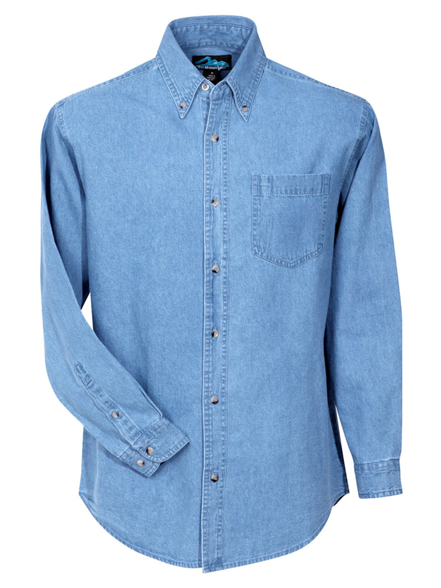 Mens Classic Long Sleeved Denim Shirt S-3XL Jean Black stonewash Blue Full NEW