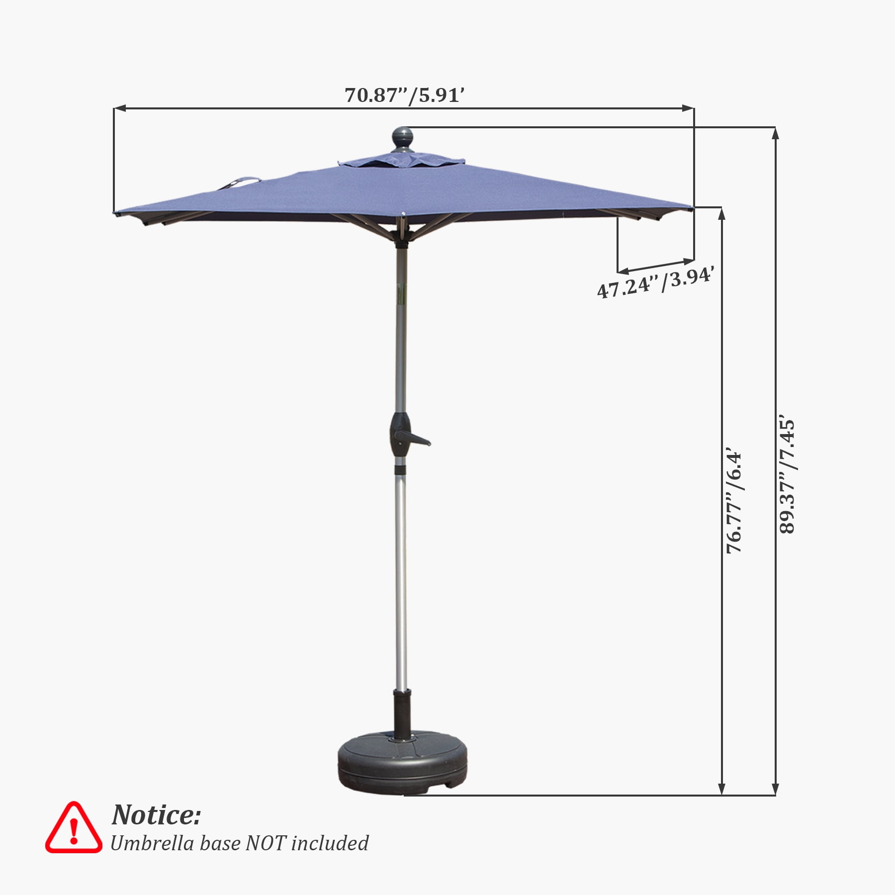 Patio Dining Umbrella, Crank Tilt Adjustable Outdoor Rectangular Umbrella for Garden Table Chaise Lounge Poolside, Navy Blue
