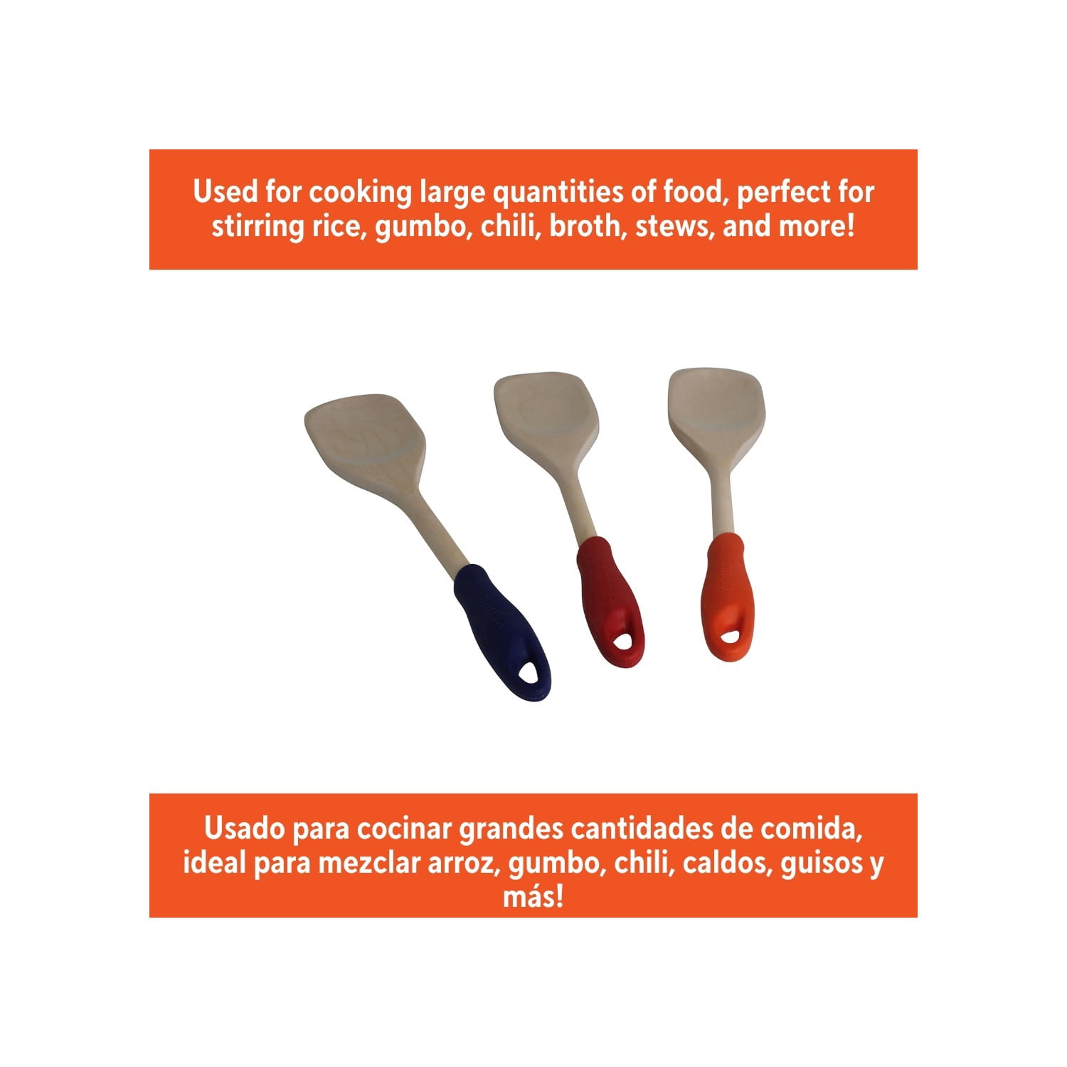 (2 pack) IMUSA  12in Wood Spoon with Silicone Grip, Small
