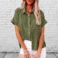 thumbnail image 1 of Blusa básica de mujer de manga corta con cuello vuelto de algodón y lino con cuello en V para uso diario FLhrweasw Nuevo, 1 of 9