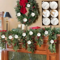 Luoshdecor 6 Pcs Christmas Ball Ornaments, White Satin Glitter Hanging Ball for Xmas Tree Home Hanging Ornaments Decor