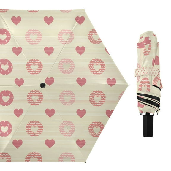 Compact Sun Umbrella Windproof Travel Umbrellas for Rain Strong Portable UV Protection Heart and Circle