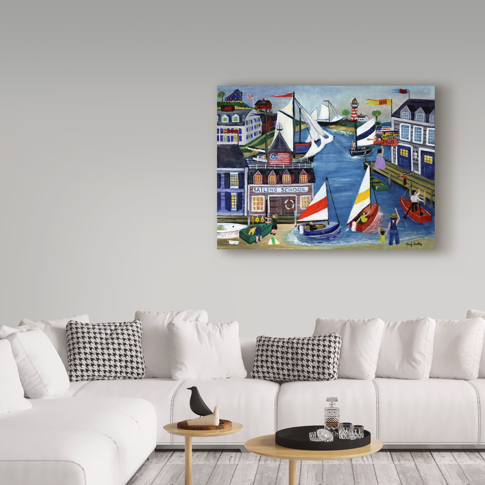Trademark Fine Art 'Folk Art Sailing School' Canvas Art by Cheryl Bartley