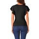 thumbnail image 3 of Blusa Faux Wrap Inspire Chic para Mujer, Blusa Casual de Verano con Cuello en V y Mangas con Volantes, Talla XS, Color Negro, 3 of 6