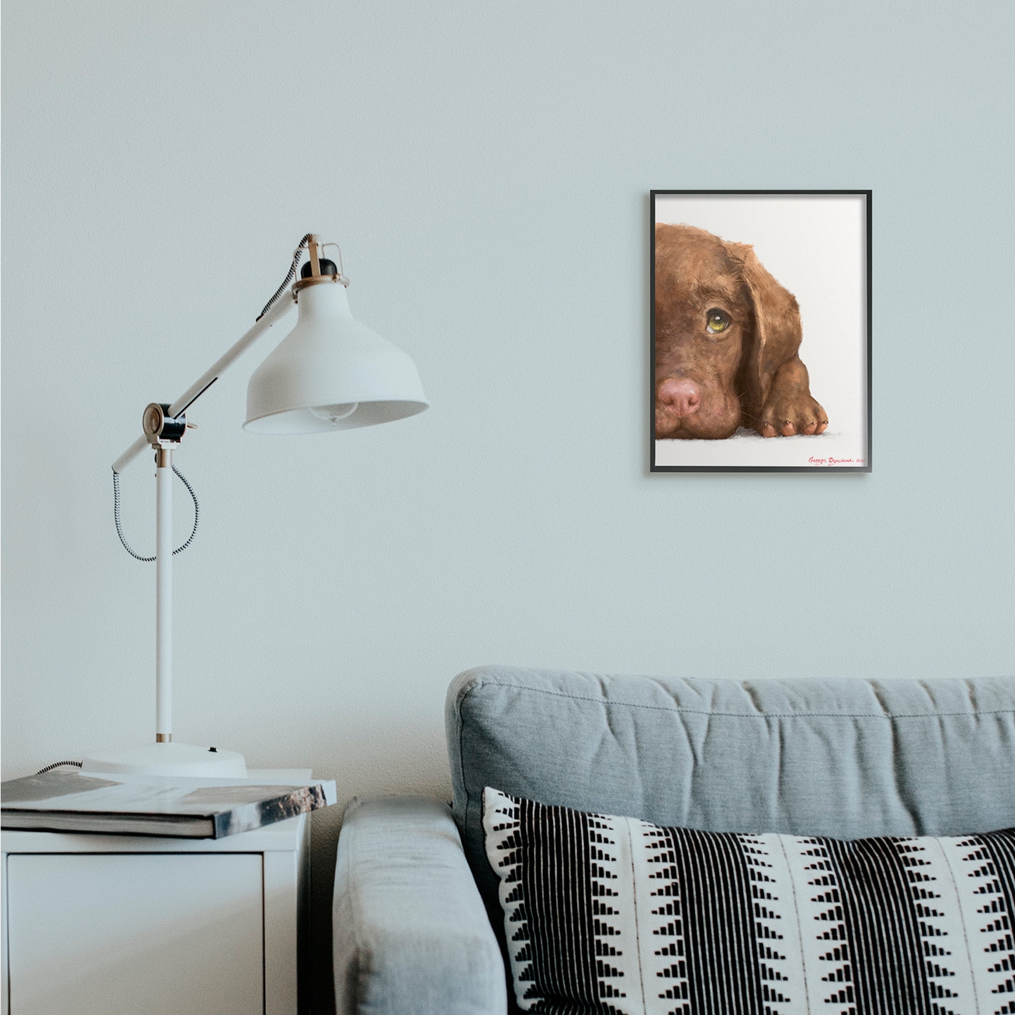 Stupell Industries Chocolate Labrador Puppy Resting Adorable Dog Portrait Black Framed, 11 x 14, Design by George Dyachenko