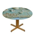 thumbnail image 3 of WYYP  Seashell Round Tablecloth, Summer Ocean Starfish on Blue Wooden Board Print, Coastal Beach Sand Circular Table Cover 60 Inch for Dining Kitchen Outdoor Parties Decor 54-58, 3 of 8