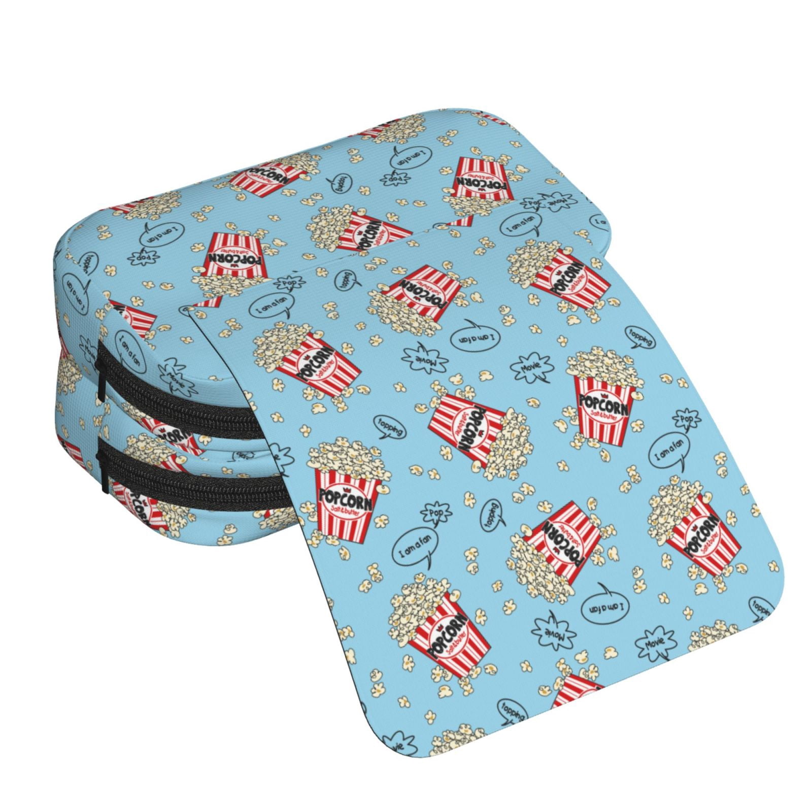 Rateoe I Am A Fan Popcorn Pattern Double Clamshell Pen Case, Storage Organizer with Two Zipper Compartments– Holds Up to 50 Pencils & Pens