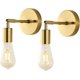 thumbnail image 1 of Juego de 2 apliques de pared para baño de latón cepillado, estilo retro industrial, con barra (dorado) (con bombillas), 1 of 5