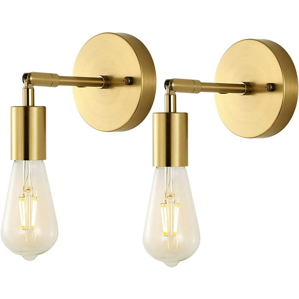 Juego de 2 apliques de pared para baño de latón cepillado, estilo retro industrial, con barra (dorado) (con bombillas)