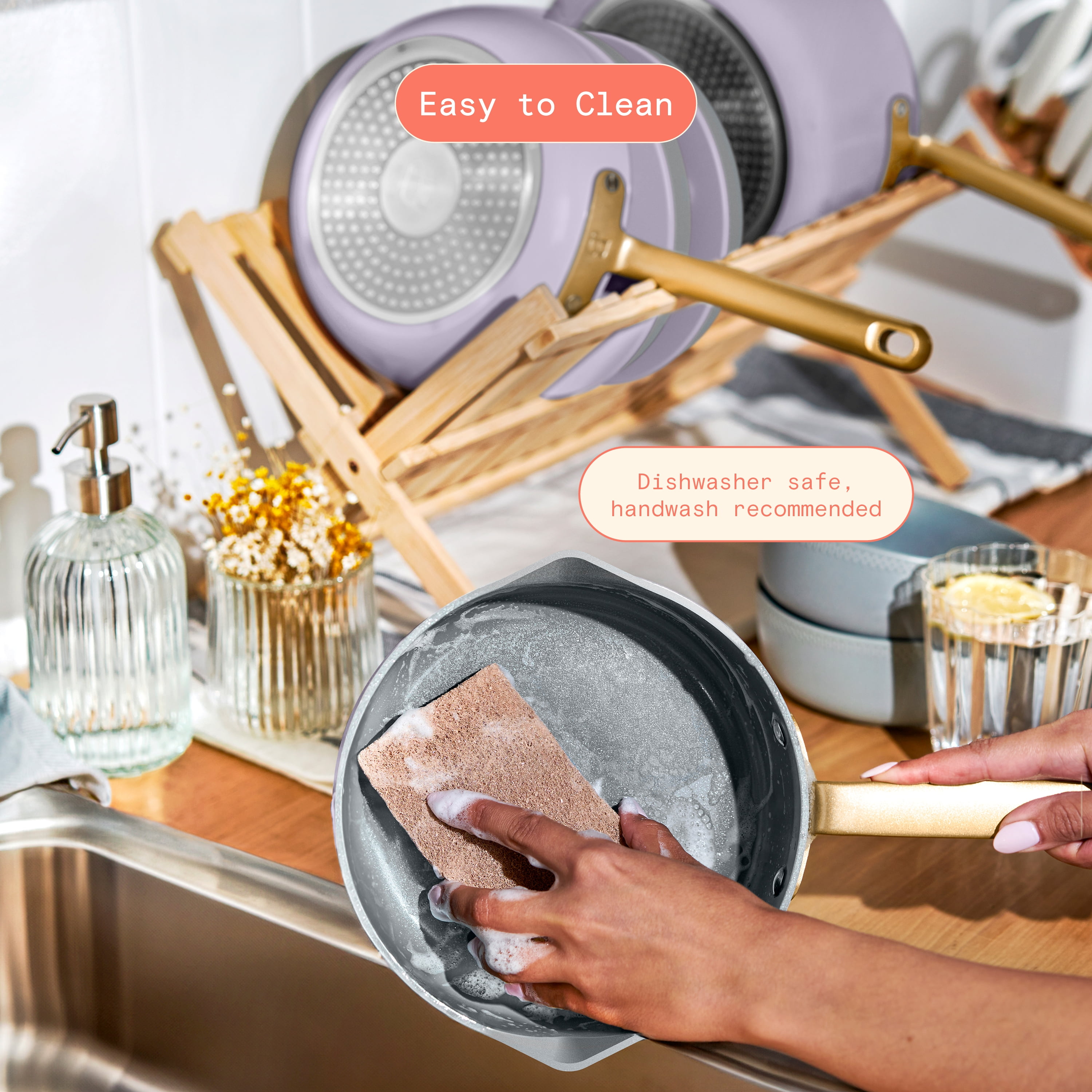 Beautiful 12-Piece Ceramic Nonstick Cookware Set, Pots and Pans with Strainer Lids, Lavender by Drew Barrymore