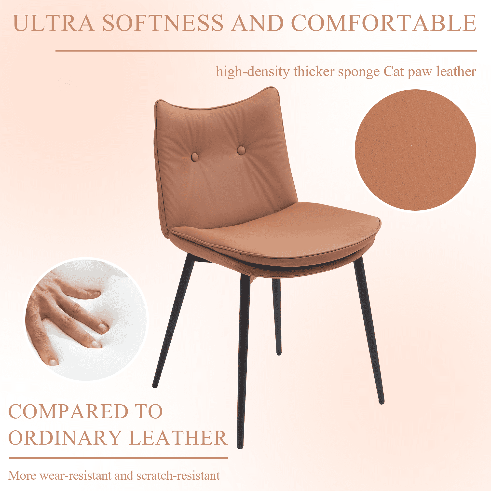 Homhum Upholstered Dining Chairs Set of 2, Faux Leather Kitchen Chairs w/ Button Tufted Back, Brown