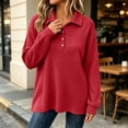 thumbnail image 3 of Oversized Waffle Knit Top for Women Lapel Button Collar Long Sleeve Plaid Loose Basic Casual Everyday Sweatshirt, 3 of 9