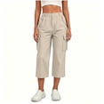thumbnail image 5 of Fnooota Women's Cargo Capri Pants, Casual Side Split Elastic Waist Stretchy Fall Cropped Work Trousers Beige Size S-2XL, 5 of 7