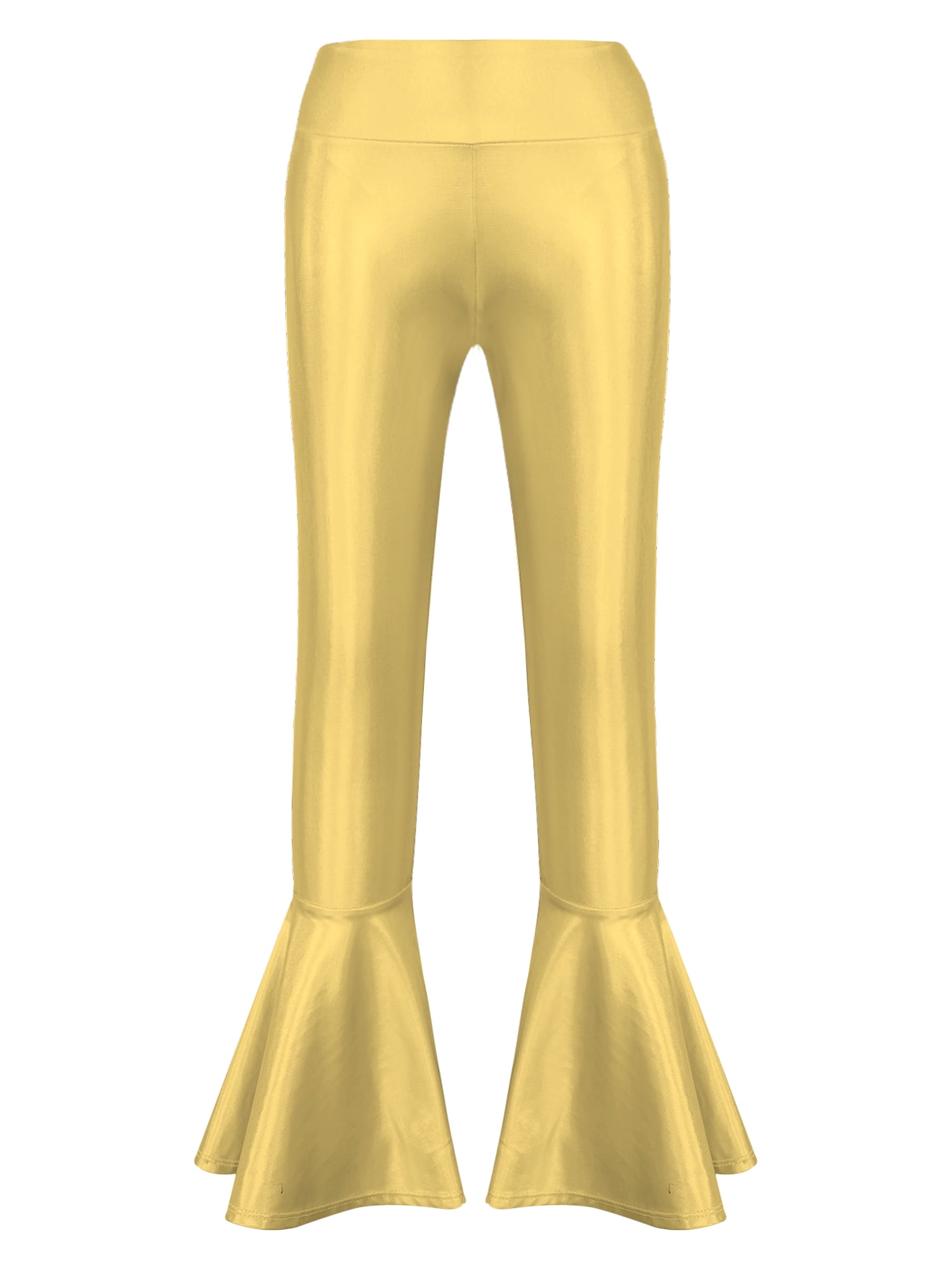 YiZYiF Kids Girls Shiny High Waist Flare Leggings Metallic Dance Pants Bell Bottoms