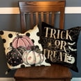 thumbnail image 4 of Halloween Trick or Treat Decorative Throw Pillow Covers 16x16 Set of 4, Spooky Pink Pumpkin Truck Ghost Bat Porch Patio Outdoor Pillowcase, Polka Dot Stripes Holiday Cushion Case Home Decor, 4 of 6