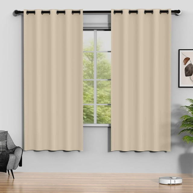 Cortinas Blackout Beige, Juego de 2 Paneles de 52 x 72 Pulgadas, Cortinas Térmicas Aislantes Que Oscurecen la Habitación para Recámara y Sala de Estar, Protección de Privacidad y Reducción de Ruido
