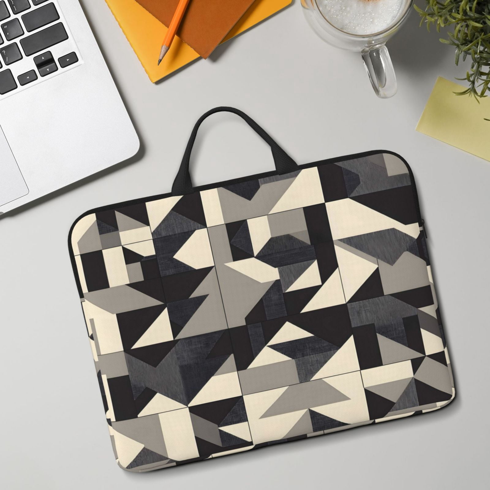 Laptop Sleeve Bag For Women Men 14inch Waterproof Durable Protective Computer Carrying Cover Handle Laptop Case Bag Dark Gray Geometric Patterns_1 (4)