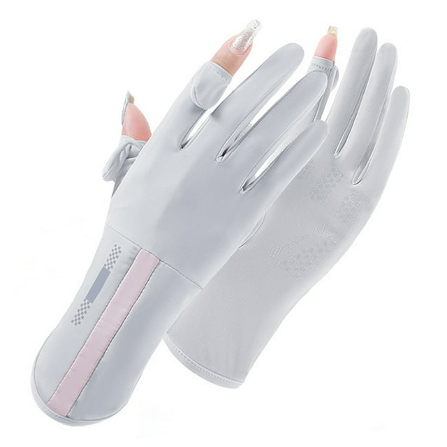 Hukapapa 1 par de guantes de protección solar de verano para mujer que conducen a caballo pantalla táctil de seda de hielo anti-UV antideslizante alargada, gris claro,