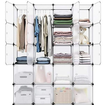 Tall Corner Cabinets For Living Room Cube Storage, 20- Cube DIY Plastic Closet Cabinet, Wardrobe Modular Book Shelf Organizer Units, Storage Shelving Ideal for Bedroom Living Room Office with Doors ()