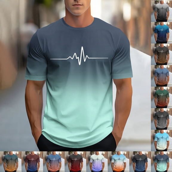 SGFCWSX Men's Crewneck T-Shirt, Gradient Short Sleeve Graphic Print Active Daily Top for Men Mint Green Size 2XL