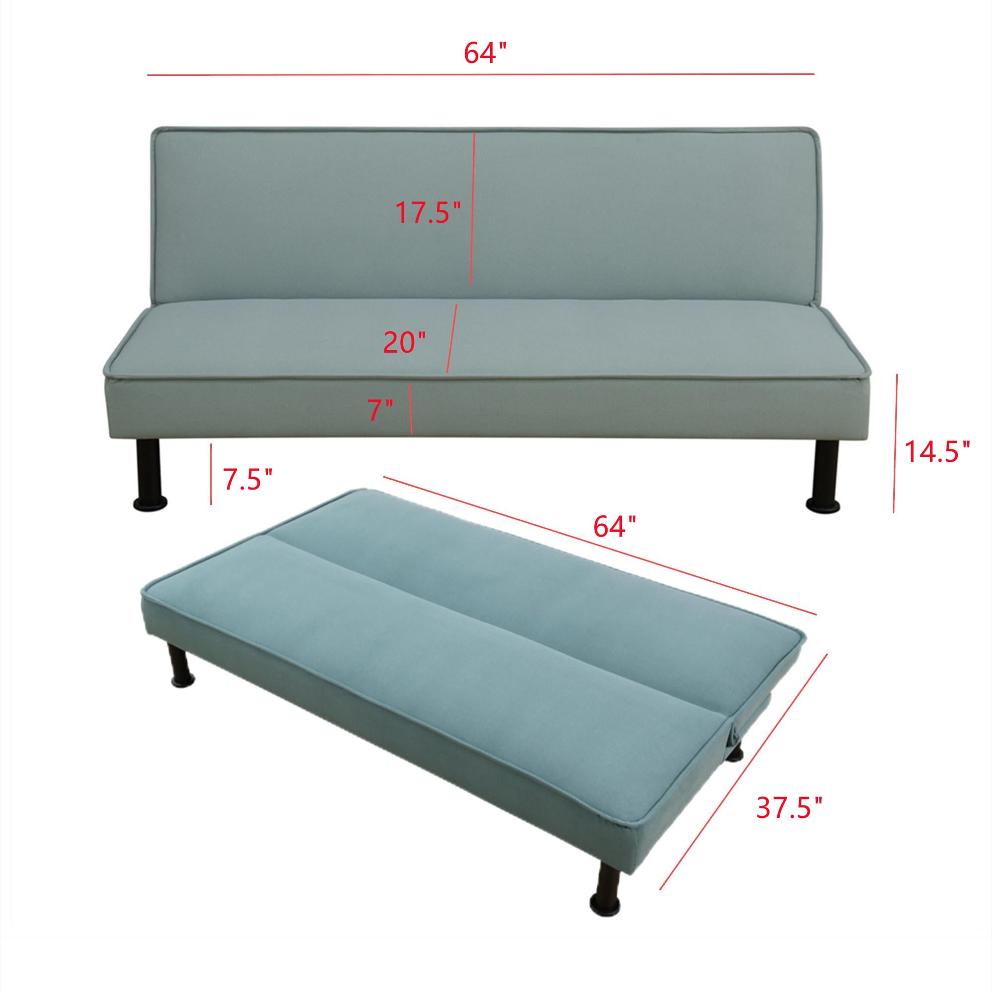 Aukfa Modern Futon Convertible Sofa Bed for Home Office, Adjustable Backrest, Flannel, Light Green