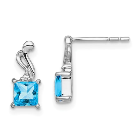 Primal Silver Sterling Silver Rhodium-plated Diamond and Sky Blue Topaz Square Post Earring
