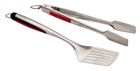 Char-Broil Comfort Grip 2-Piece Spatula and Tong Grilling Tool Set, Stainless Steel, Red