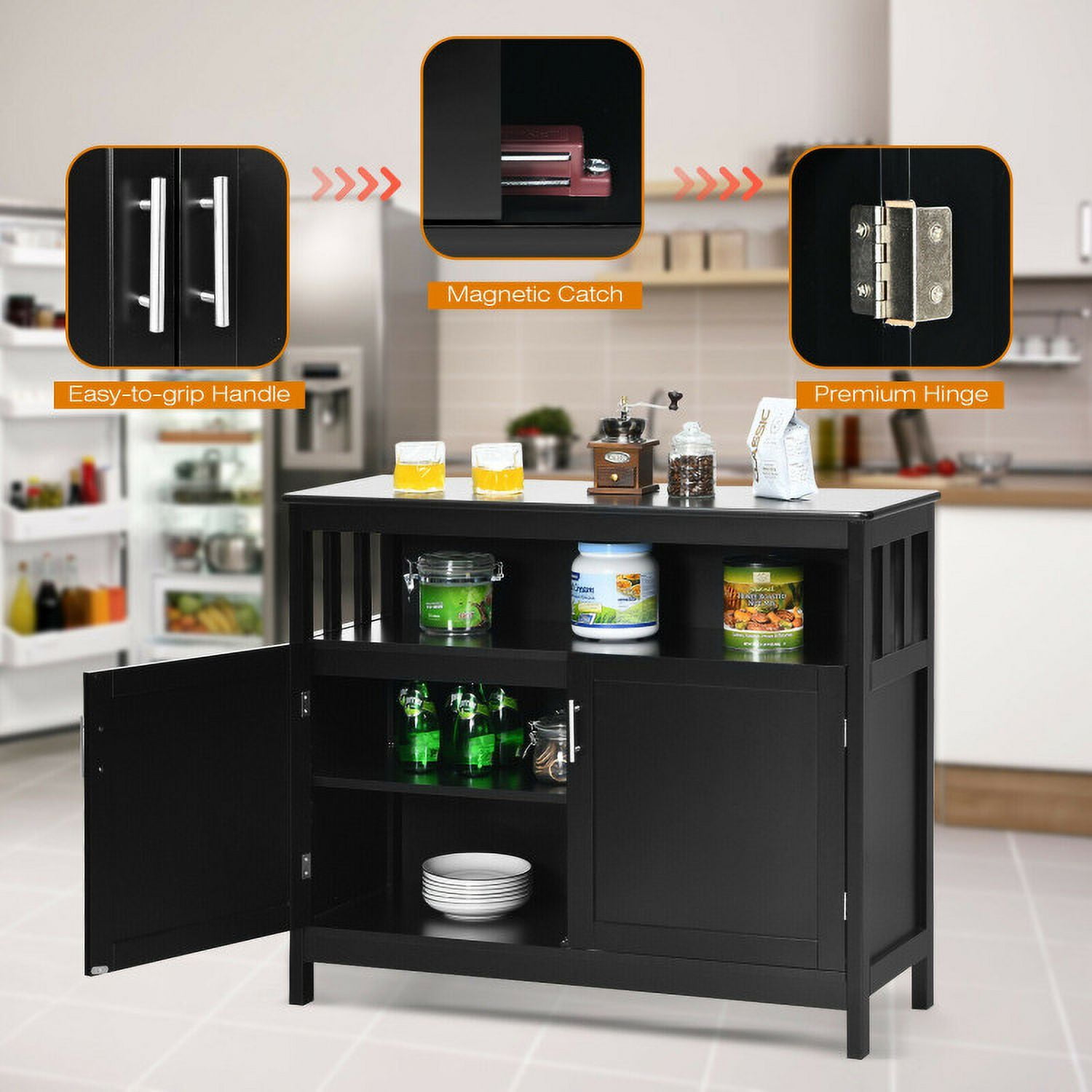 Finihen Kitchen Storage Cabinet, Buffet Sideboard, Kitchen Buffet Server Sideboard Storage Cabinet with 2 Doors and Shelf, for Dining Room, Kitchen, Living Room, Black Finihen Kitchen Storage Cabinet, Buffet Sideboard, Kitchen Buffet Server Sideboard Storage Cabinet with 2 Doors and Shelf, for Dining Room, Kitchen, Living Room, Black