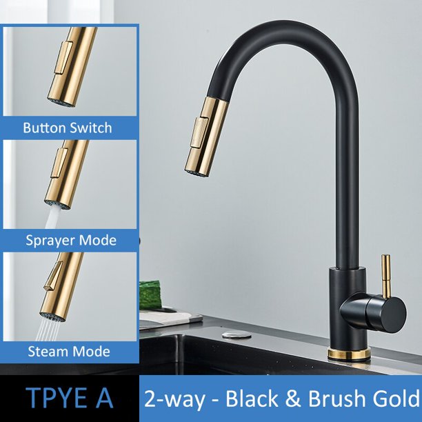 Grifo de cocina de oro cepillado Quyanre, grifo de agua extraíble para fregadero de cocina, grifo mezclador de un solo mango, grifo de ducha de cocina de rotación 360 Tan Jianjun unisex