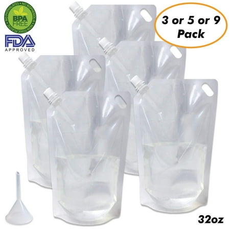 Cruise Ship Flask Kit - Reusable & Concealable Liquor Bags - Sneak or Smuggle Booze & Alcohol (10x32oz + 5x8oz + Funnel (Best Way To Sneak Alcohol)