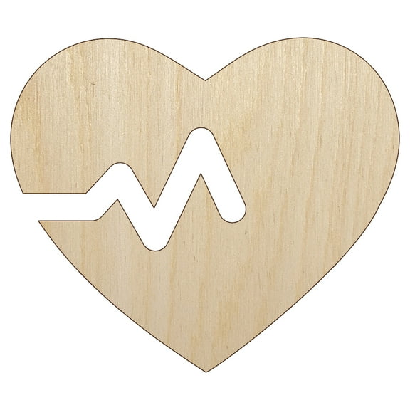 Heart Beat Wood Shape Unfinished Piece Cutout Craft DIY Projects - 4.70 Inch Size - 1/8 Inch Thick