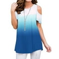 thumbnail image 1 of VSNOW Women Short Sleeve Blouse Cold Shoulder Round Neck Loose Tunic Tops T Shirt, 1 of 4