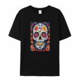 thumbnail image 5 of T Shirts for Women Short Sleeve Cotton Crewneck T-Shirt, Día De Muertos Skeleton Flower Tee Tops Casual Basic T-Shirts, XS-5XL Black XS, 5 of 7