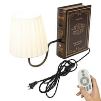Kiven Dimmable Table Lamp, 1-Light Classic Bookshelf Lamp with Remote Control and Cream Fabric Lampshade, Farmhouse Decorative Bookend, Plug in Book Lamp for Office Home Decor Bedside Bookcase TD0629