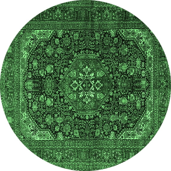 Ahgly Company Indoor Round Medallion Emerald Green Traditional Area Rugs, 4' Round