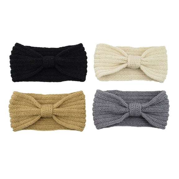 NICEXMAS 4Pcs Grey Handmade Crochet Headband with Bowknot Cable Knit Warm Hair Band