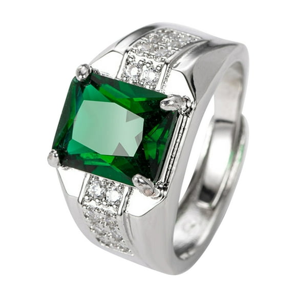 QIPOPIQ Clearance Rings Men's European And American Diamond Green Spinel Trendy Men's Living Ring Gifts for Him