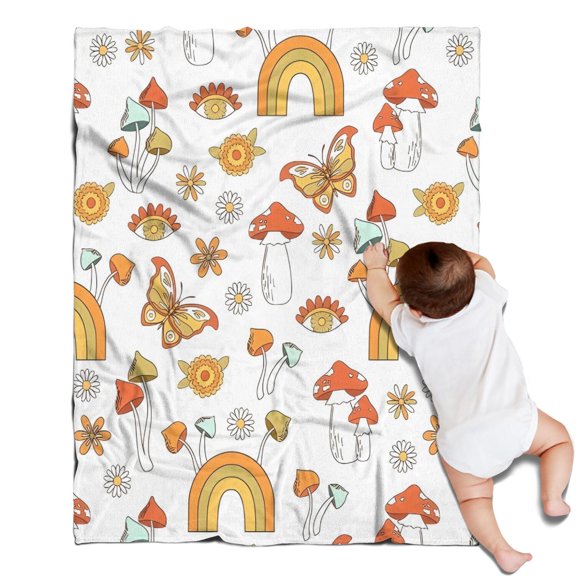 Red Mushroom Rainbow White Pattern Blanket,Comfortable Soft Flannel Throw Blanket,All Season,Warm Lightweight Blankets for Sofa Bed Couch Living Room Chair,30"x40"