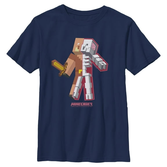 Boys Minecraft Piglin Skeleton Brain Pose T Shirt