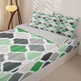 thumbnail image 2 of Castle Fairy Mid Century Geometric Quatrefoil Zipper Queen Comforter Set with Fitted Sheet and 2 Pillowcases,Abstract Grid Motif Zipper Bedding Set,Green Gray Offwhite,Reversible, 2 of 5