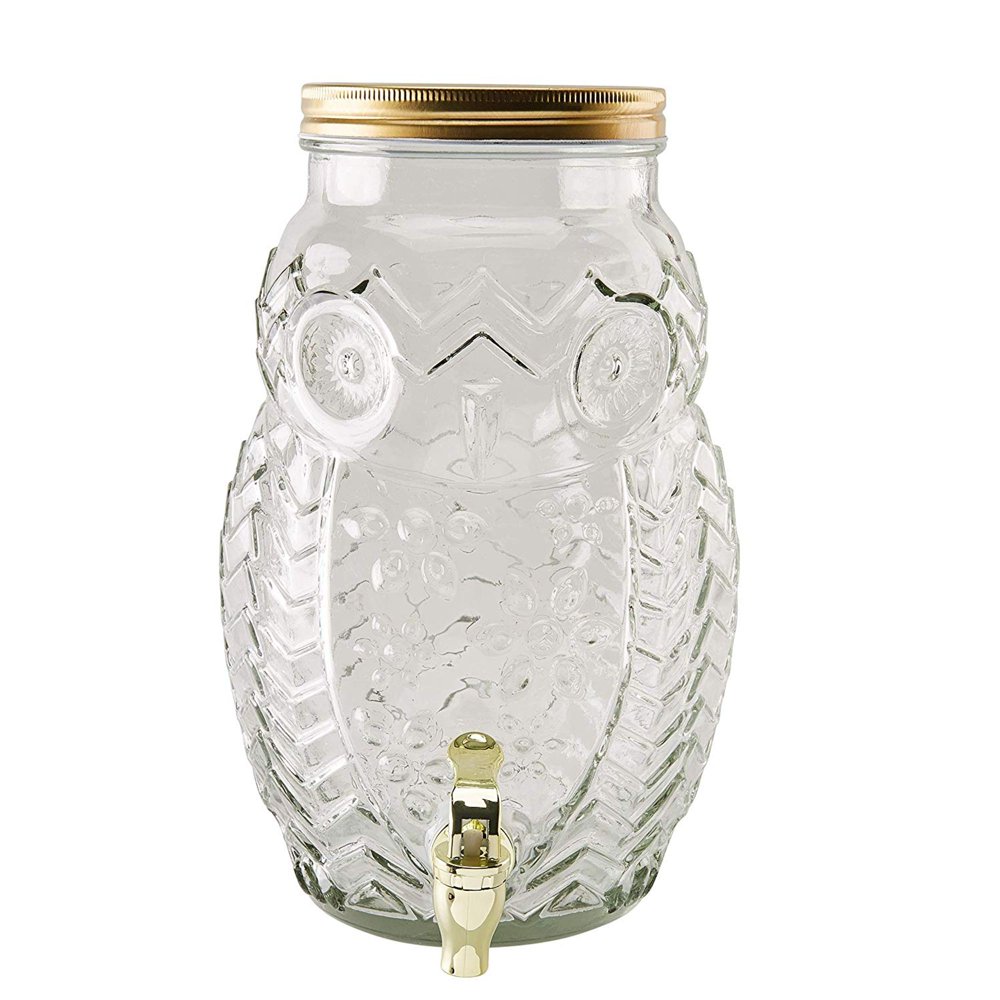 Glass Beverage Dispenser Owl Shaped 1.38Gallon Mason Jar Drink