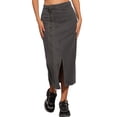 thumbnail image 1 of Falda de mezclilla larga con cremallera frontal y abertura para mujer INSPIRE CHIC, con bolsillos, talla XL, color negro, 1 of 5
