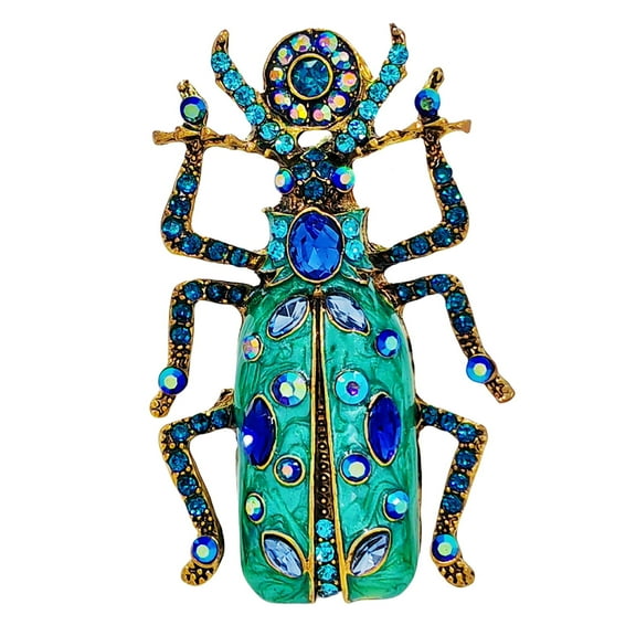 Vintage Big Turquoise Blue Bug Brooch Pin with AB Accent Egyptian Beetle Jewelry