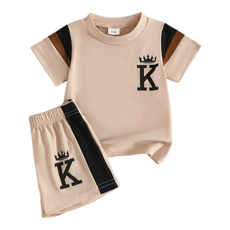 Karoyedx Boys Outfit Sets Baby Boys Summer Outfits Clothes Letter T-Shirt Top Elastic Shorts Toddler Clothing Set Khaki Size 9-12 Montns