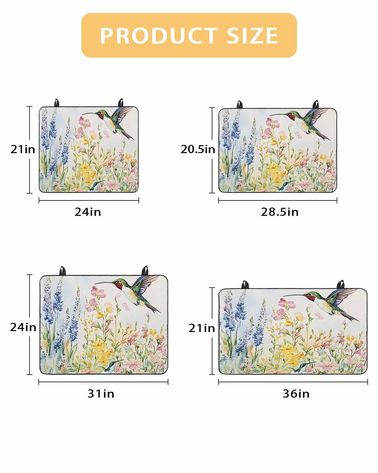 nqOlkjepod Large Induction Cooktop Protector Mat 36"x21", Floral Hummingbird Stove Top Covers for Electric Stove, Spring Watercolor Flowers Decorative Stove Burner Cover Mats, Glass Top Stove Cover