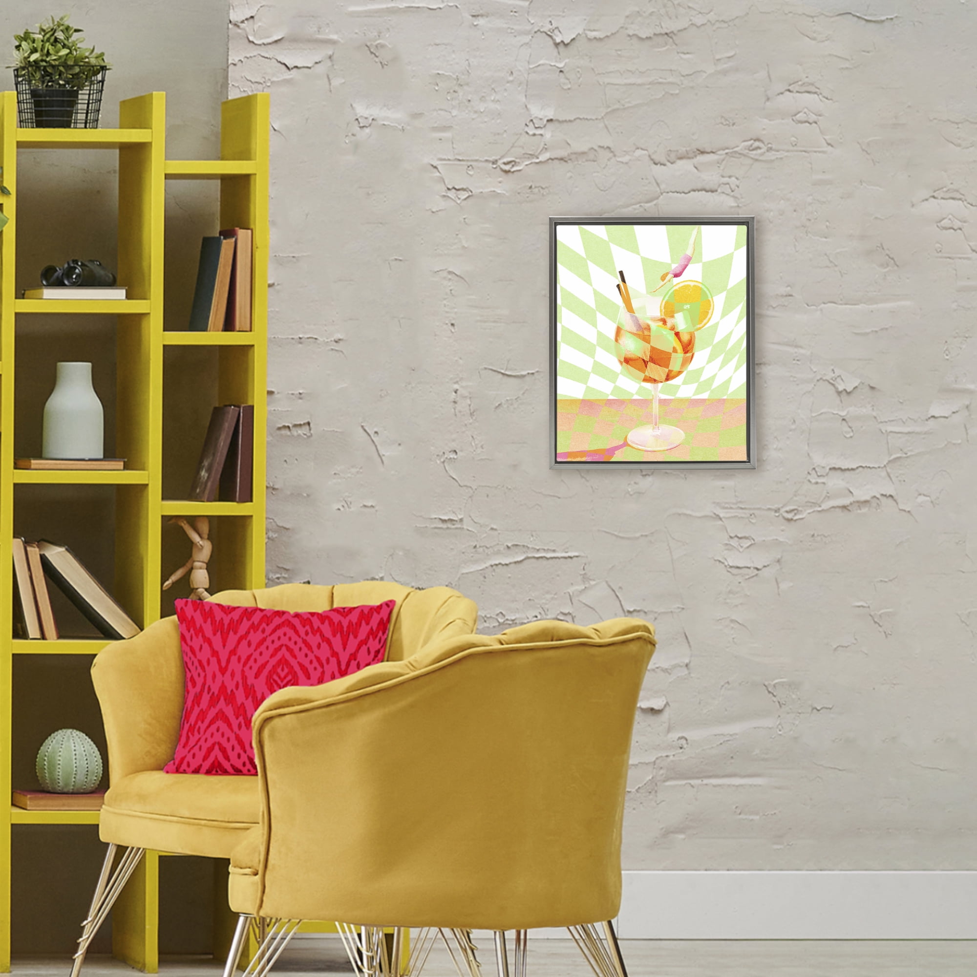 Retro Swimmer Summer Cocktail Gray Framed Floater Canvas Wall Art, design by Lil' Rue
