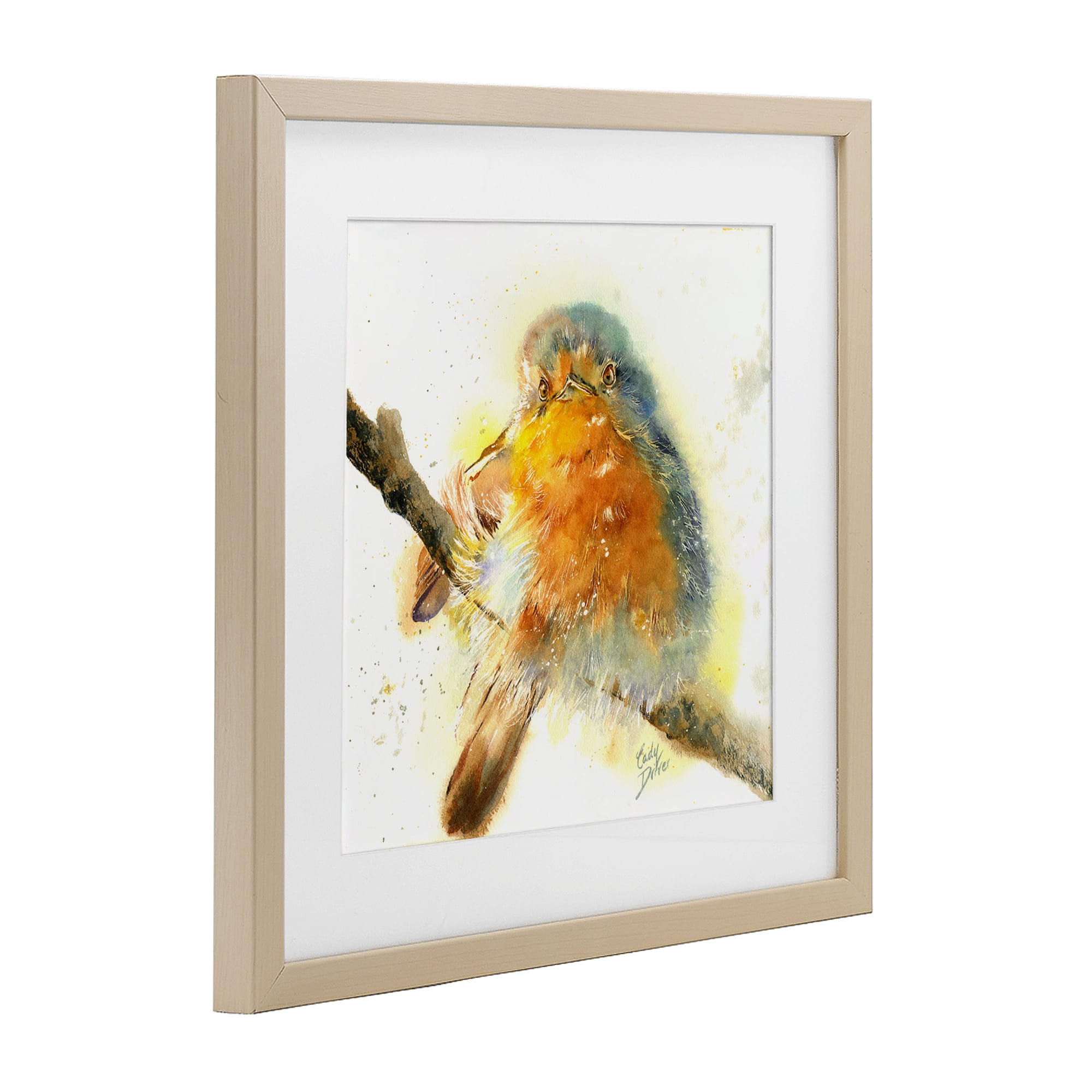 Stupell Industries Seated Songbird Watercolor Birch Framed Print Under Glass, design by Cady Driver
